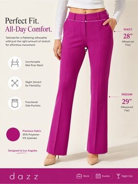 dazz Women's Mid-Rise Flare Pants — Fuchsia